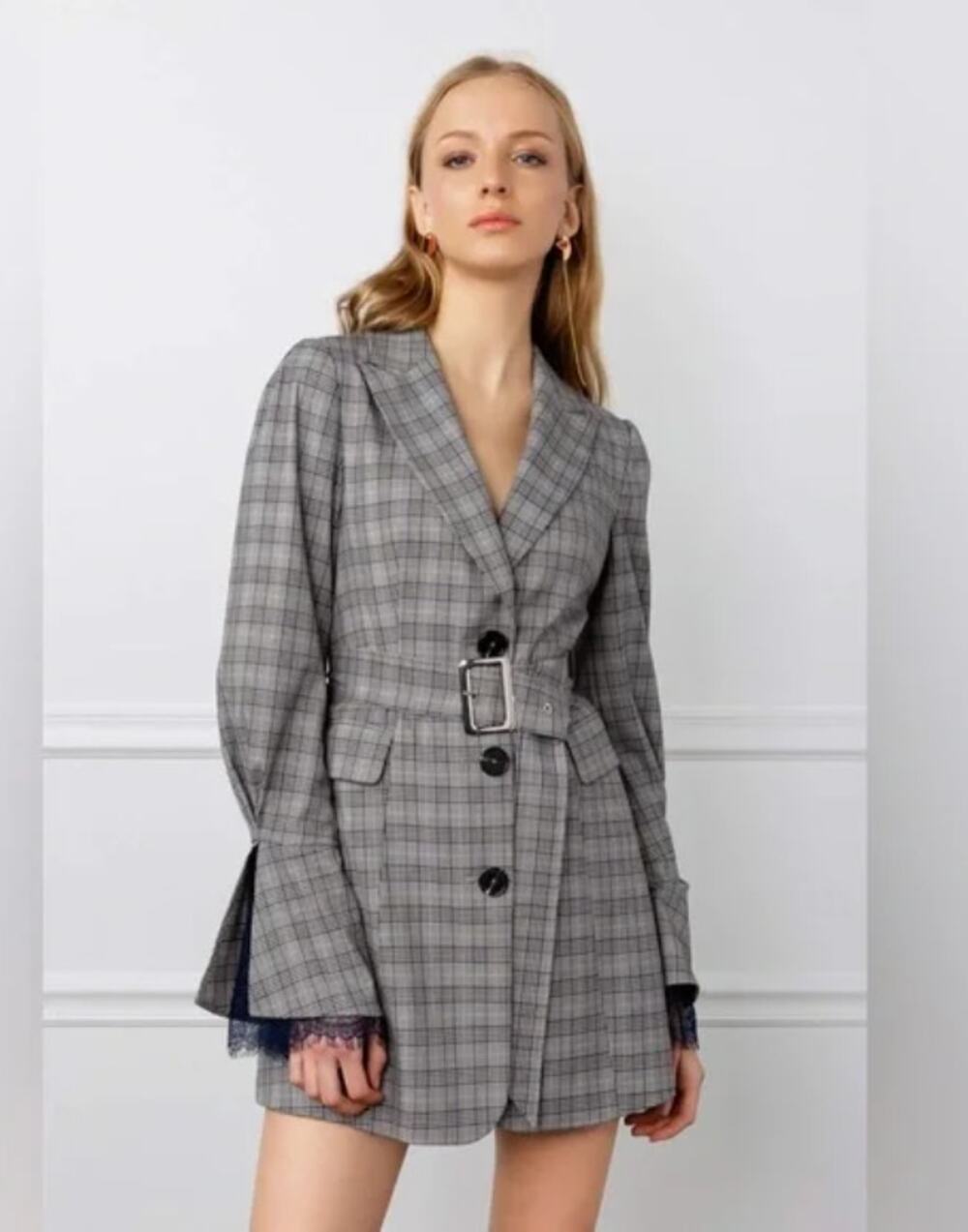 J.ING Malia Plaid Blazer Dress Grey Size Small NWT